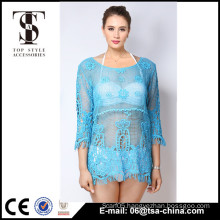 Top selling products 2016 Summer Ladies Tassels lace short Cardigan blouse in blue color                        
                                                Quality Choice